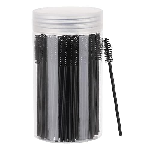 100 Pcs Disposable Mascara Wands, Eyebrow Spoolies Brush for Eyelash Extensions, Lash Brushes with Container (Black) - Image 1