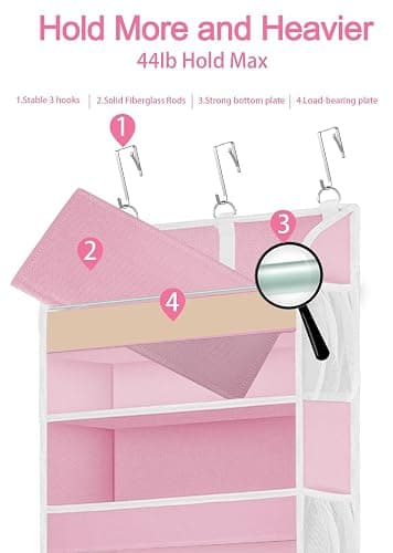 TAHAVICE Pink Over the Door Organizer - 5-Tier Hanging Storage with Clear PVC Windows & 10 Mesh Pockets, Cute Closet Organizer for Makeup, Perfume, Toys, Perfect Pink Room Decor for Girl thumbnail 4