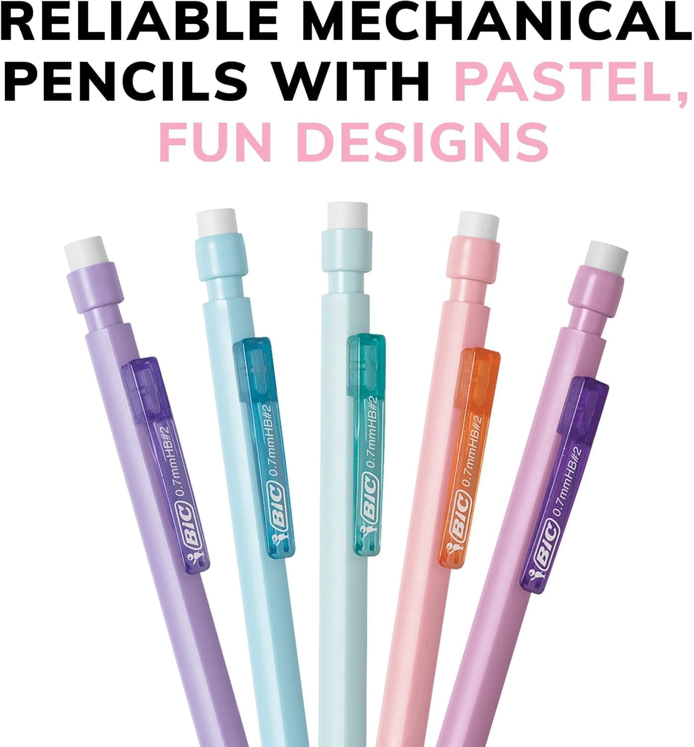BIC Xtra-Smooth Pastel Mechanical Pencils with Erasers, Medium Point (0.7mm), 40-Count Pack, Bulk Mechanical Pencils for School or Office Supplies thumbnail 4