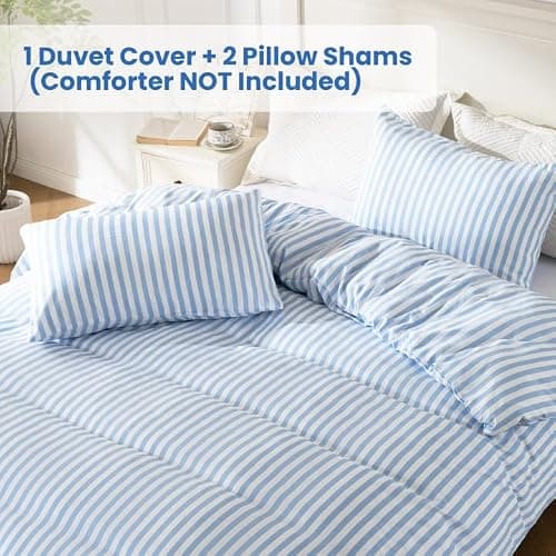 ROSE&RISY Blue Queen Duvet Cover Set, 3 Pieces Soft Bedding Queen Set, Breathable and Cooling,Includes 1 Duvet Cover, 2 Pillow Cases (Blue Stripe, Queen) thumbnail 2