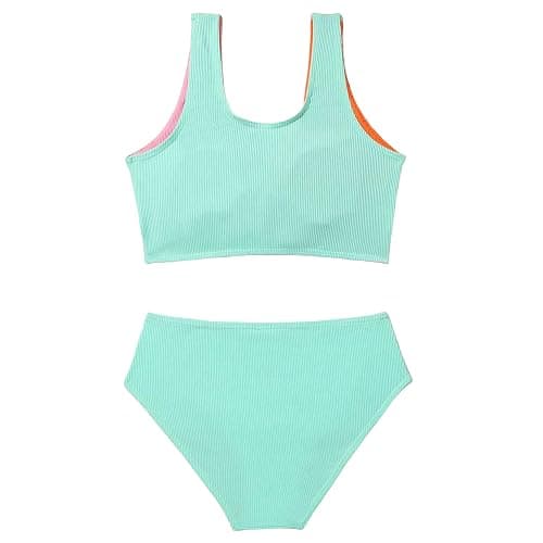 J.E Sterguard Two Piece Swimsuits Teen Bikini Color Block Girls' Swimwear Ribbed Swimsuits Size 8-16 thumbnail 2