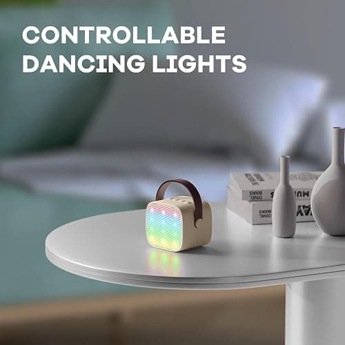 YLL Mini Karaoke Machine with 2 Wireless Microphones for Kids Adults, Portable Bluetooth Speaker Gift for Girls Toys 4, 5, 6, 7, 8, 10, 12+ Years Old Teens Birthday(Beige) thumbnail 9