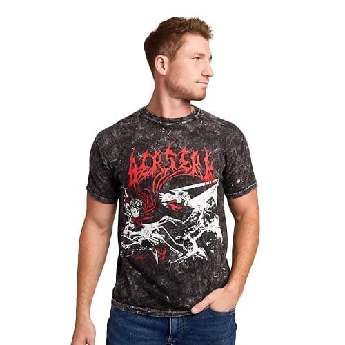 Berserk Guts & Monster Manga Art Men's Black Mineral Wash Crew Neck Short Sleeve T-Shirt - Image 1