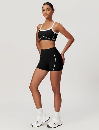 QBGJTD Two Piece Women Workout Sets Color Block Sports Bra and Scrunch Butt Lifting Shorts Gym Yoga Active Wear Outfits thumbnail 6