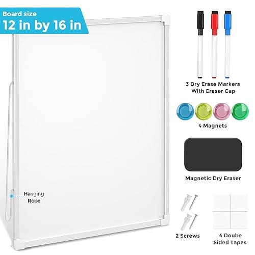 MaxGear Double-Sided Dry Erase Board for Wall, 16"x12" Hanging Whiteboard, Small Dry Erase White Board with 3 Markers&4 Magnets, Portable Whiteboard for Students - Planning, Drawing, Memo, to Do List - White - 16"x12" thumbnail 3