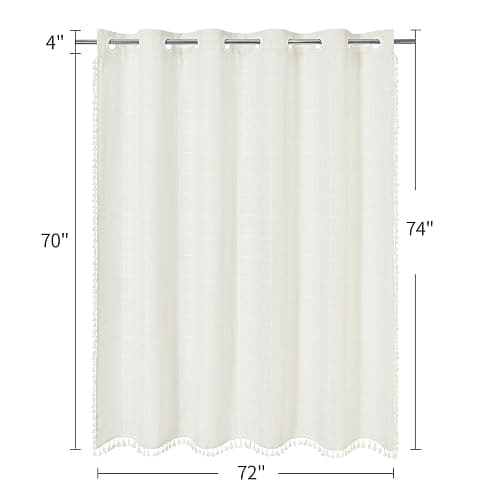 MitoVilla No Hooks Needed Boho Farmhouse Shower Curtain with Snap-in Liner, Cotton Linen Fabric Shower Curtains with Tassels for Rustic Neutral Bathroom Decor, Ivory, 72 x 74 thumbnail 2