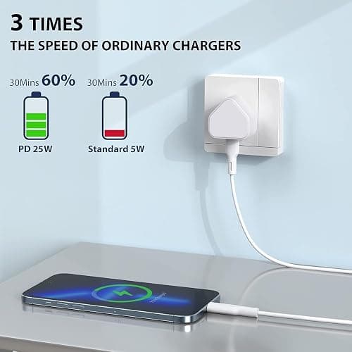 USB C Plug for iPhone 16 15 14 13 12 11 Pro Max Plus X XS XR 8, SE 2020, iPad Pro Air Mini, AirPods Pro, Samsung Galaxy, 25W Fast Charger USBC Type C Power Charging Head Adapter Charge Wall PD UK thumbnail 2