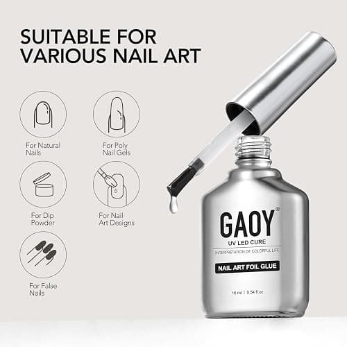 GAOY 16ml Nail Foil Glue, High Adhesion Foil Transfer Gel, UV Nail Polish | High Adhesion Formula, Works with Nail Foils, Nail Stickers & Stamping Plates, UV/LED Cure Required, Easy DIY Nail Art thumbnail 6