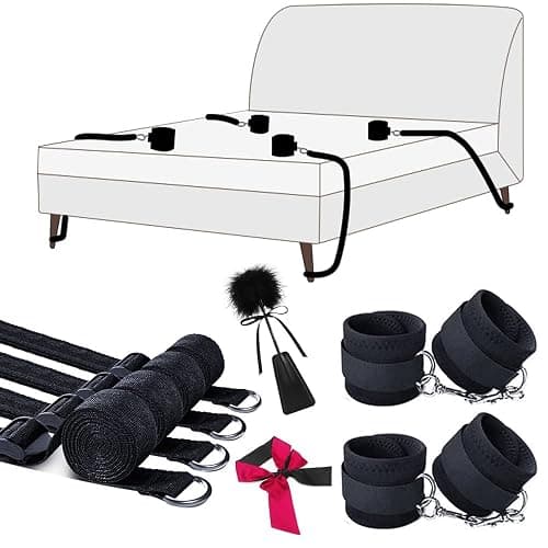 Sex Bondage BDSM Bed Restraints, Couples Sex Toys 75'' Bondage Sex Straps Restraints Set Adjustable with Handcuffs Blindfold Tickler, BDSM Kit Couple Adult Toy - Image 1