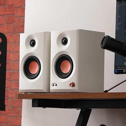 Edifier MR3 Powered Studio Monitor Speakers, Hi-Res Audio Certified Bluetooth V5.4 Active Bookshelf Loudspeakers, 2.0 Computer Speaker with Headphone Output RCA AUX Balanced TRS Input (White) thumbnail 4