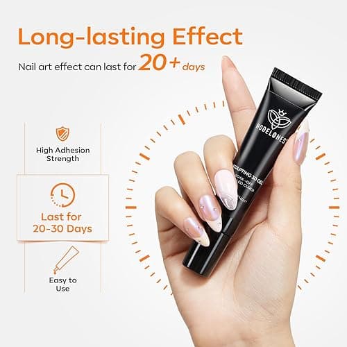Modelones 3D Nail Gel Art, Sculpting Gel Glue for Molding, Drawing, Nail Charms & Gems, Chrome Powder and Rhinestone Design No Wipe, U V Light Cured Salon & DIY Use thumbnail 5