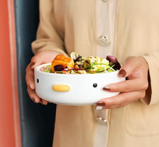 PURROOM Funny Cute Duck 6'' Salad Bowl, Handmade Glaze Chick Safety Ceramics Flat Bottomed Bowl, Home Family, Friend. thumbnail 2