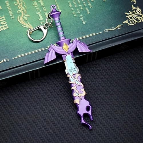 MEETCUTE Decayed MasterSword Keychain Latest,Cool Sword Key Ring for Men and Women Legend of Zeld the Tears Kingdom MasterSword Key chain Cosplay Accessories - Purple thumbnail 2