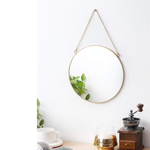 Dahey Wall Hanging Mirror Decor Gold Round Mirror with Hanging Chain for Home Bathroom Bedroom Living Room,11.75"X11.75" thumbnail 7