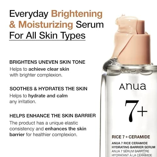 Anua Rice Ceramide 7 Hydrating Barrier Serum, Moisturizing Face Serum, Non-comodogenic, Hyaluronic Acid, Niacinamide, Lightweight, Fragrance Free, Sensitive Dry Skin, Korean Skincare, 1.69 fl oz thumbnail 3