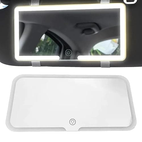 Car Vanity Mirror, Sun Visor Rechargeable LED Car Mirror, 3Modes & 60LEDs, Touch Control Dimmable, White - Image 1
