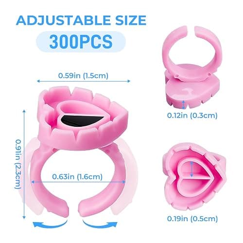 MIUXIA 300Pcs Glue Rings Lash Glue Rings for eyelash extention Supplies Lash Tech Holder Lovely Pink Heart Shape thumbnail 2