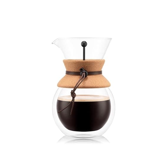 Bodum 34oz Pour Over Coffee Maker, High-Heat Borosilicate Glass with Reusable Stainless Steel Filter and Double Wall Cork Grip - Made in Portugal thumbnail 6