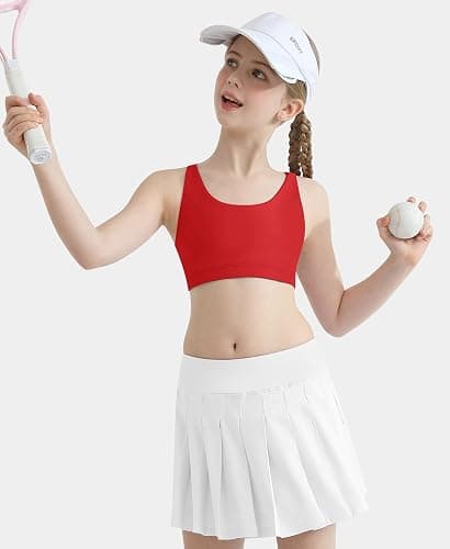 QooNoo Girls Training Bra Seamless Sport Bras for Teens Strappy Scoop Neck Yoga Crop Top Dance Kids Teens thumbnail 3