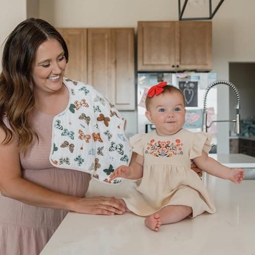 Little Unicorn Ultra-Absorbent Premium Burp Cloth 2 Pack | Soft on Baby's Skin | Larger Size | Ergonomic Design | Set of 2 (Butterflies) thumbnail 2