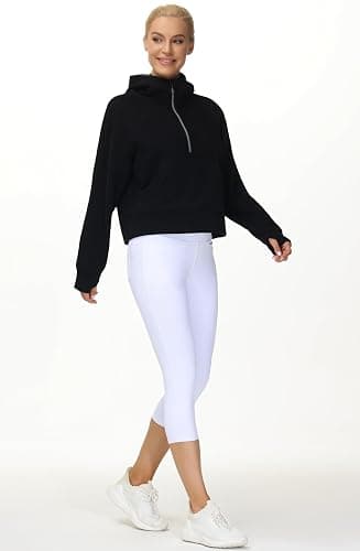 THE GYM PEOPLE Womens' Hoodies Half Zip Long Sleeve Fleece Crop Pullover Sweatshirts with Pockets Thumb Hole thumbnail 6