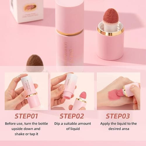 URQT 3PCS Highly Pigmented Liquid Contour - Built-in Sponge Tip Sculpted Complexion Wand Long Lasting Natural Buildable Highlighters Contouring Bronzer (Contour+Highlighter+Blush) thumbnail 7
