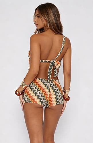 Wuitrie Summer Two Piece Sets for Women 2026 Sexy Slanted Shoulder Backless Tops Shorts Beach Vacation Clothes thumbnail 3
