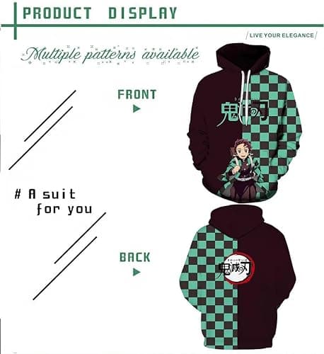 AONUOWE Slayer Hoodie Kimetsu no Yaiba 3D Printed Anime Hooded Sweatshirt Pullover Tops Outerwear for Men and Women thumbnail 3