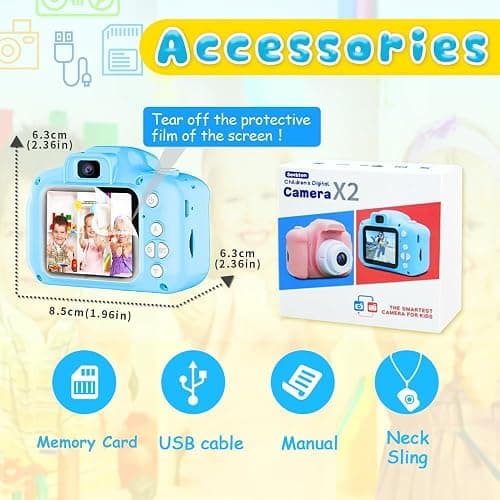 Seckton Upgrade Kids Selfie Camera, Christmas Birthday Gifts for Boys Age 3-9, HD Digital Video Cameras for Toddler, Portable Toy for 3 4 5 6 7 8 Year Old Boy with SD Card-Blue thumbnail 7