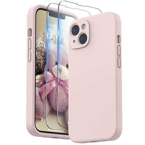 SURPHY Silicone Case Compatible with iPhone 14 Case 6.1 inch (2022), with Camera Protection Liquid Silicone Soft Gel Rubber Phone Case Cover with Microfiber Lining (Pink) - Pink - Image 1