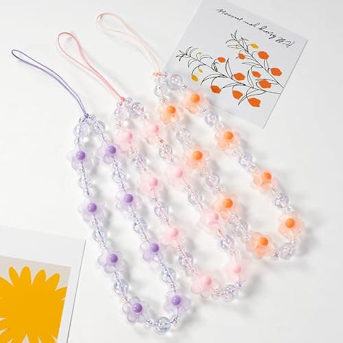 Meefisher Pink Flower Beaded Mobile Phone Charms Lanyard Aesthetic Sweet Cute Phone Wrist Strap Anti-Lost Chain for Women (Pink C) thumbnail 4