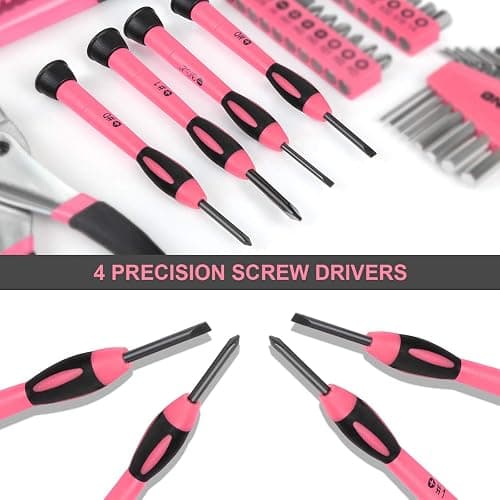 DNA MOTORING 39-Piece Household Tool Set General Repair Small Hand Tool Kit Storage Case for Home Garage Office College Dormitory Use, Pink, TOOLS-00009 thumbnail 6