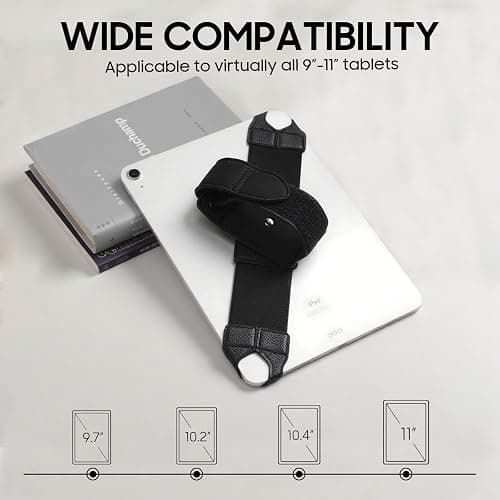 Fintie Universal Tablet Hand Strap Holder for 9-11 Inch Tablets eReaders, 360 Degrees Swivel PU Leather Secure Portable Adjustable Handle Grip for iPad, Galaxy Tab and 9-11" Tablets, Black thumbnail 3