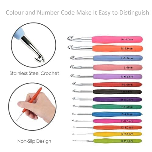 14 Sizes Crochet Hooks Set Crochet Kit for Beginners Adults Knitting Accessories Tools with Case Aluminum Crochet Needles 2.0mm-10.0mm Ergonomic Grip for Arthritic Hands Gift thumbnail 4