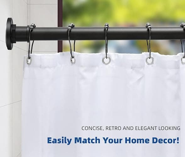 BRIOFOX Industrial Shower Curtain Rod - 2-in-1 Design Tension Curtain Rod - Never Rust Non-Slip 43 to 72 Inch Stainless Steel, Matte Black Window Curtain Rod thumbnail 3