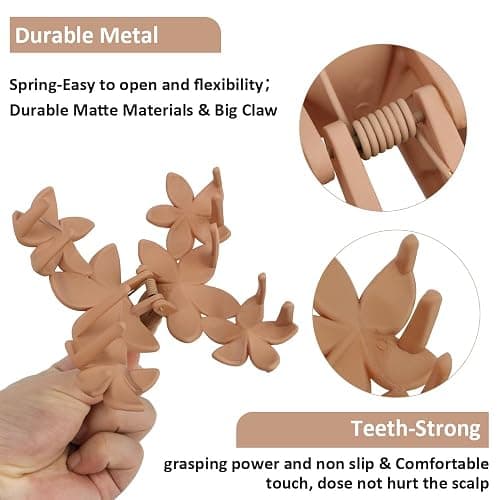 Ahoney 6PCS Flower Hair Clips for Women Strong Hold Nonslip, Big Flower Claw Clip for Thick Hair, Hawaiian Hibiscus Cute Hair Clips Beach Hair Accessories for Women Girls (Neutral) thumbnail 5