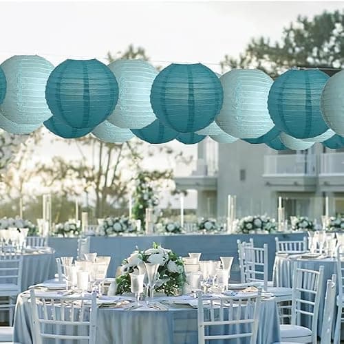 20Pcs Teal Paper Lanterns Decorative, 6"8"10" Blue Hanging Round Paper Lanterns Decorative for Bridal Shower Baby Shower Engagement Wedding Birthday Party thumbnail 7