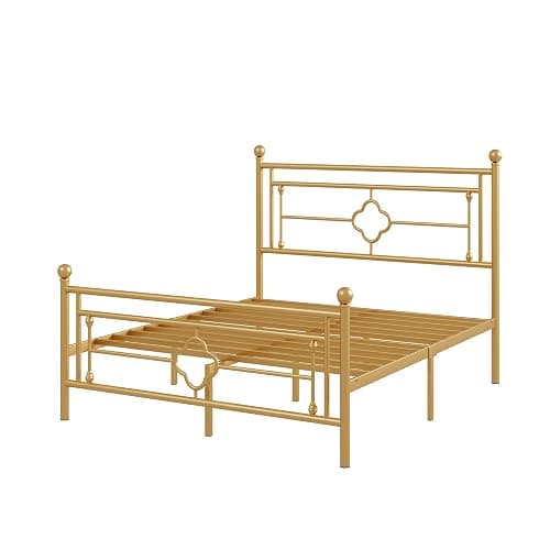 Allewie Full Size Metal Platform Bed Frame, Victorian Headboard, Gold | Heavy Duty Metal Slats Support, Mattress Foundation, Under Bed Storage, No Box Spring Needed, Noise-Free, Easy Assembly thumbnail 8