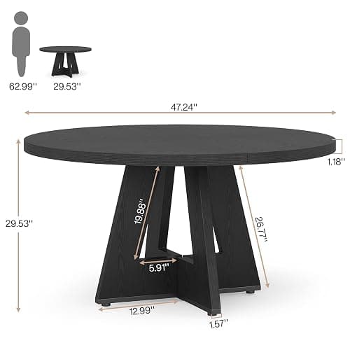 Tribesigns Farmhouse Dining Table, 47 Inch Round Dinner Table for 4 (Black) thumbnail 2