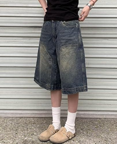 Hugboom Baggy Jean Shorts for Women Jorts Y2k Low Rise Wide Leg Denim Shorts Goth Summer Jeans Loose Streetwear Retro Blue thumbnail 3