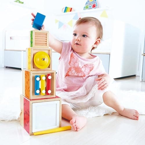 Hape Stacking Music Set | Colorful 6 Piece Musical Box Toy, Wooden Set for Kids 18 Months+ thumbnail 2
