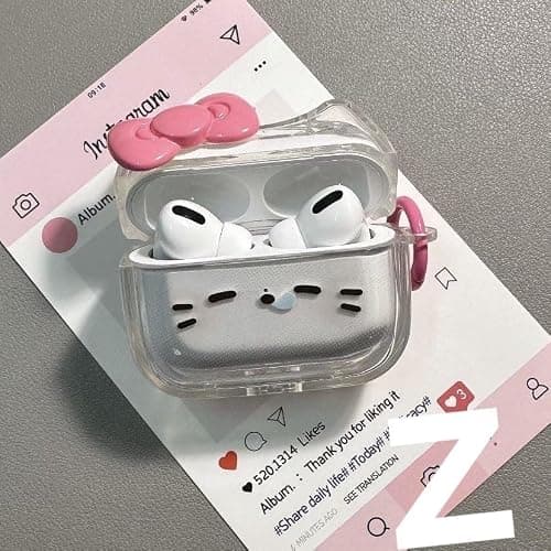 Transparent Clear Earphone Case for AirPods 4, Cute Lovely Cat Face Soft TPU Silicone Case, Kitty Ear AirPods 4 Cover Protective Skin Shockproof Protector for iPod Earbuds -Sleeping Bowknot Cat thumbnail 4