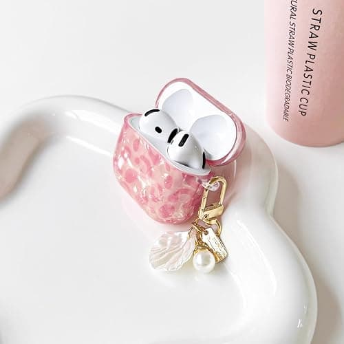Lovmooful Compatible for AirPods 4th Case Cute Leopard Print Cool Cheetah Shell Pattern with Chain Design for Women Girls Soft TPU Shockproof Protective Cover Case for AirPods 4-Pink thumbnail 5