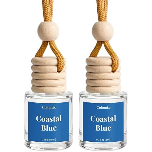 Car Air Fresheners, Colomix Coastal Blue Hanging Car Diffuser 2 Packs, Essential Oil Auto Odor Eliminator, Long Lasting Natural Scent, Car Aroma Freshener for Rearview Mirror - Image 1