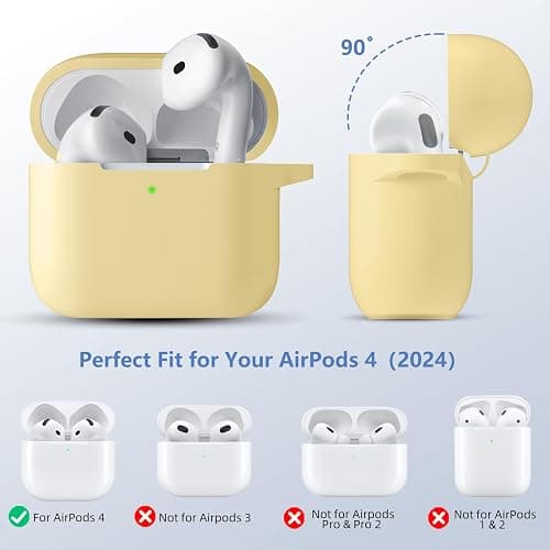 Dgege for Airpods 4th Generation Case Cover(2024),Soft Silicone Full Protective Case for AirPods 4 Case with Keychain & Cleaner Kit,Compatible with Apple Airpods 4 for Women,Men（Creamyellow） thumbnail 2