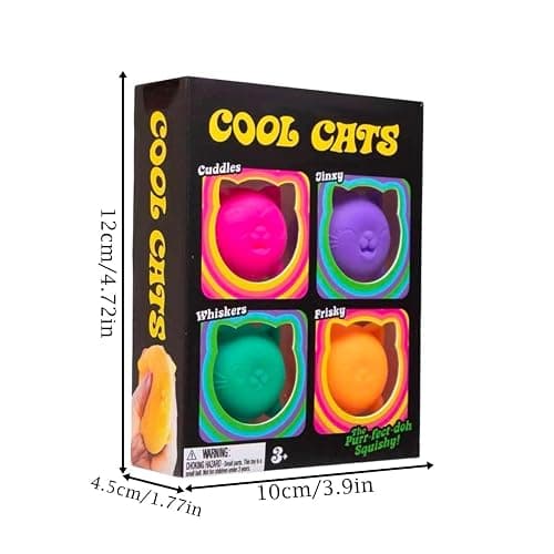Nee Doh 4 Pack Gummy Kitty & Sugar Ball Designs, Anxiety Relief & Focus Ball, Maltose Filled Squeeze Cat for Sensory Play, Sensory Fidget, Slow Rising Cat Squishy Stress Ball thumbnail 2