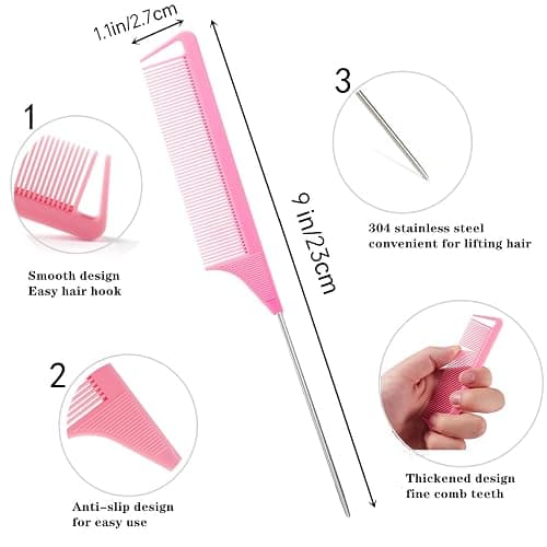 10pcs Rat Tail Combs Set,Salon Hair Stylists Metal Fine Tooth Combs thumbnail 6