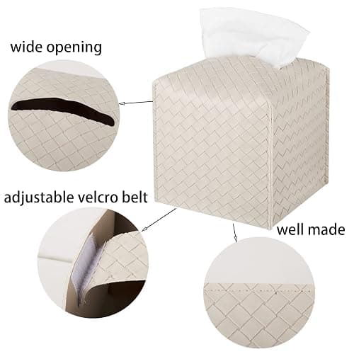Tissue Box Cover PU Leather Tissue Holder Square Facial Tissue Case Facial Paper Organizer Dispenser for Bathroom, Vanity Countertop, Tabletop, Car, Griege thumbnail 6