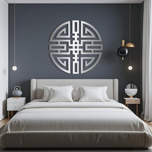 Wealth Attraction Metal Wall Art, Feng Shui Metal Wall Decor, Geometrical Metal Wall Decor, Wealth Attraction Wall Hanging, Chinese Wall Art Decor, Housewarming Gift, Wall Decor for Bedroom (Gold, 28 x 28 in / 70 x 70 cm) thumbnail 2