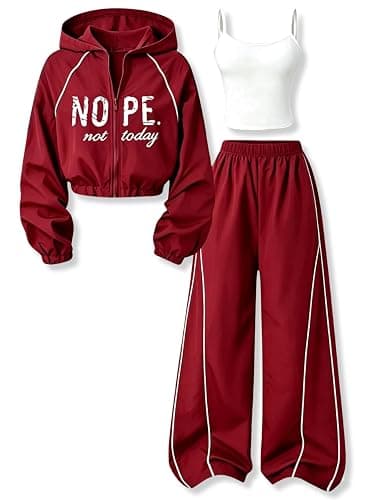 7-14 Years Girls Clothes 3 Piece Sweatshirt Cami Top Pants Outfits for Teen | Letter pattern, Wide-leg pants, 3 Piece set - Image 1